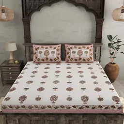 BED-SHEET.COM Pink & White Floral 144 TC King Bedsheet with 2 Pillow Covers-picture-31