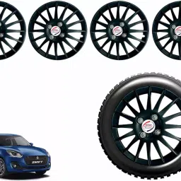Auto Pearl CBK43 R14 35.56 cm (14 Inch) Press Type Wheel Hubcap with Retention Ring Glossy Black Wheel Cover for Maruti New Swift (Set of 4)-image-40