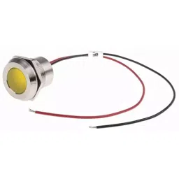 RS PRO Yellow Panel Mount Indicator 220V AC, Mounting Hole Size 22 mm, Termination Type Lead Wires, IP Rating IP67, Model No 1232434-14