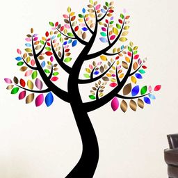 LANSTICK Black & Blue Printed Colourful Tree Wall Sticker-image-7