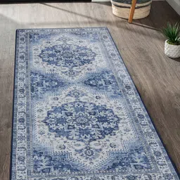 OBSESSIONS Blue & Beige Printed Rectangular Bedside Runners-0