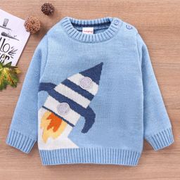 Babyhug Acrylic Full Sleeves Sweater Rocket Print - Light Blue-image-73