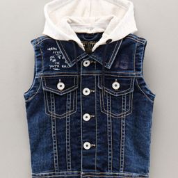 RUFF Sleeveless Hooded Denim Jacket - Blue-image-23