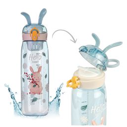 Elecart Bunny Rabbit Sipper Water Bottle 600ml with Lock & Fruit Filter for Kids Student - Blue-image-77