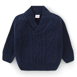 Babyhug 100% Acrylic Full Sleeves Sweater with Cable Knit Design - Navy-15