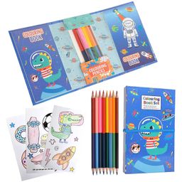Happy Hues Travel Coloring Kit For Kids No Mess Dinosaur Coloring Set With 60 Coloring Pages And 8 Double Sided Coloring Pencils Coloring Book For Girls And Boys Birthday Party Favors Gifts - Blue-14