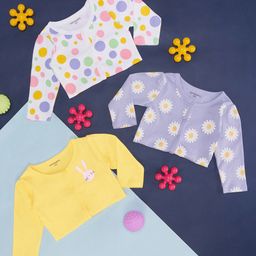Pantaloons Baby Pack Of 3 Full Sleeves Polka Dots & Flower Printed Tees - Multi Colour-picture-32