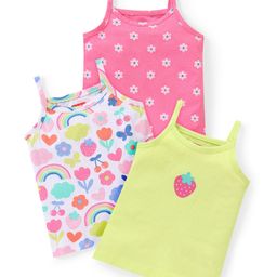 Babyhug 100% Cotton Knit Sleeveless Floral Printed Slips Pack of 3 - Multicolour-image-58