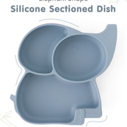 Silicone Suction Dish  Sectioned Baby Plate  100% Silicone- Elephant Shape Blue-16