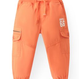 Babyhug Cotton Woven Full Length Ribbed Waist Pant With Text Print- Orange-image-23