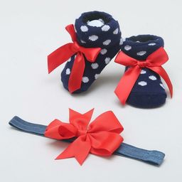 Kidofash Cotton Striped Socks With Floral Applique Detailed Headband - Navy Blue-image-99