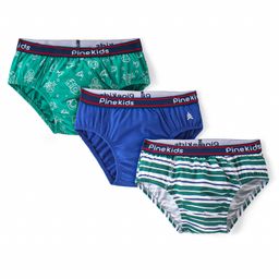 Pine Kids Cotton Spandex Knit Briefs With Stripes & Satellite Print Pack of 3 (Color & Print May Vary)-image-96