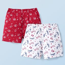 Honeyhap Premium 100% Cotton Single Jersey Knit Boxers with Sports Theme Print Pack of 2 - Bright White & Savy Red-image-63