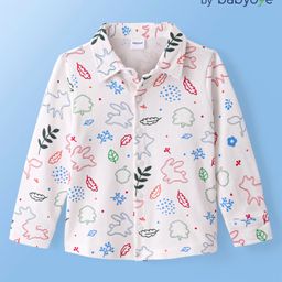 Babyoye 100% Cotton Knit Full Sleeves Shirt with Leaf & Rabbit Print - Multicolor-image-4