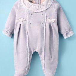 ToffyHouse Interlock Knit Full Sleeves Footed Romper With Lace Detailing - Lilac-image-54