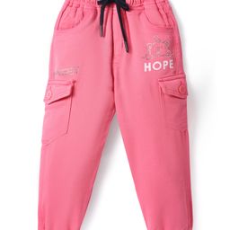 Olio Kids Cotton Woven Full Length Trousers With Text Print - Pink-picture-6