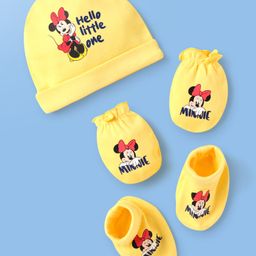 Babyhug Disney Interlock Knit Cap Mittens & Booties Set with Minnie Mouse Print Yellow - Diameter 8.5 cm-image-13