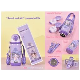 Azhari Sweet Cool Girl Hot & ColdVacuum Water Bottle with Dual Cap Random Print - 450 ml-0