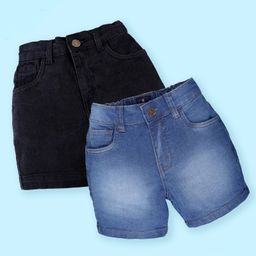 Kiddopanti Denim Woven Pack Of 2 Solid & Mild Washed Shorts - Black & Mid Wash Blue-image-8