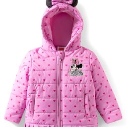 Babyhug Disney Woven Full Sleeves Hooded Winter Jacket With Minnie & Friends Graphics & Ear Bow Applique - Pink-picture-14
