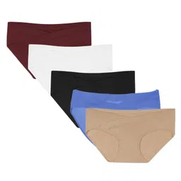 TUMMY Bamboo Cotton Knit Pack Of 5 Solid Low Waist Maternity Panties - Multi Colour-picture-6