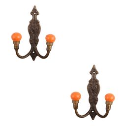 IndianShelf Orange and Bronze 2 Pcs Ceramic Crackle Wall Hooks-21