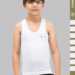 Amul Comfy Boys Pack of 8 Cotton White Plain Vest Sleeveless Innerwear-picture-16