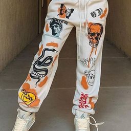 KPOP Women Conversational Printed Mid-Rise Printed Original Trousers-image-27