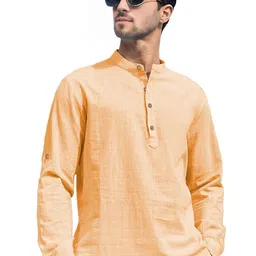 APEKTRA Men Band Collar Roll Up Sleeves Cotton Straight Kurta-image-66
