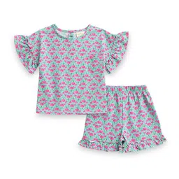 JusCubs Girls Floral Printed Round Neck Pure Cotton Top With Shorts-image-24