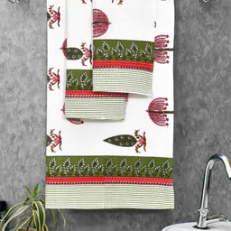 MAFATLAL White & Pink 3 Pieces Ethnic Motifs Printed Cotton 250 GSM Towel Set-image-69