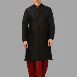 ROYAL KURTA Men Black And Maroon Solid Mandarin Collar Kurta With Dhoti Pant-picture-12