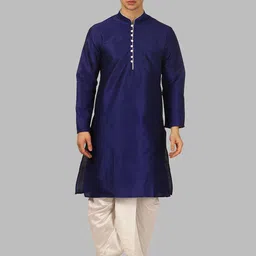 ROYAL KURTA Men Blue Silk Blend Kurta with Dhoti Pant Set-image-64