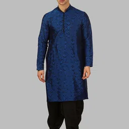 ROYAL KURTA Men Blue Floral Printed Kurta with Dhoti Pants-image-71
