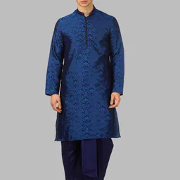 ROYAL KURTA Men Blue Floral Kurta with Dhoti Pants-image-73