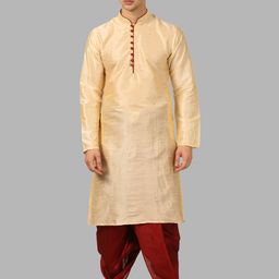 ROYAL KURTA Men Gold-Toned Kurta with Dhoti Pants-image-3