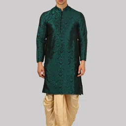 ROYAL KURTA Men Green Floral Printed Silk Blend Straight Kurta with Dhoti Pants-54