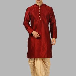 ROYAL KURTA Men Red Kurta with Dhoti Pants-image-61