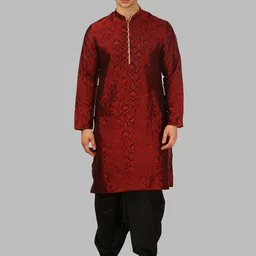 ROYAL KURTA Men Red Floral Printed Kurta with Dhoti Pant-picture-16