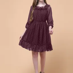 Charitra Polka Dot Print Off-Shoulder Georgette Fit & Flare Dress-picture-2