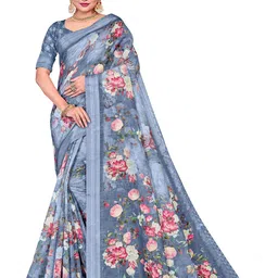 Lichee Floral Printed Saree with Unstitched Blouse Piece-30