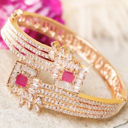 Manuvi Jewels Women American Diamond Rose Gold-Plated Kada Bracelet-37