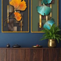 Art Street Ginkgo Biloba Yellow & Green 2 Pieces Floral Printed Canvas Wall Paintings-image-13