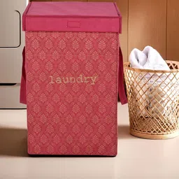Aura Maroon & Beige Printed Foldable Laundry Bag With Lid & Handles - 75 L-18