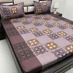 Pure Decor Brown & Black Ethnic Motifs 250 TC Queen Bedsheet with 2 Pillow Covers-picture-5