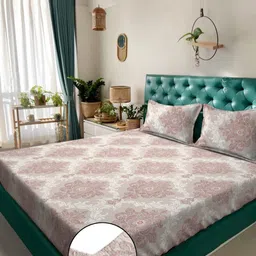 Myntra Elegant Homes Mauve Motifs Printed 300 TC Fitted King Bedsheet Set 2.5m X 2.2m-image-122
