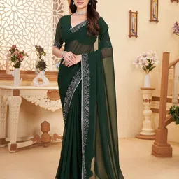 Dori Beads and Stones Embellished Pure Chiffon Saree-image-30