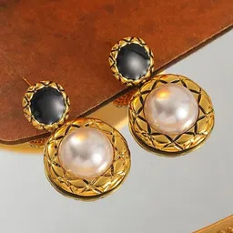 VIEN Gold-Plated Contemporary Studded Pearls Beaded Drop Earrings-image-40