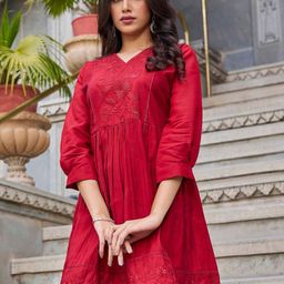CORSICA Women Embroidered V-Neck Fit & Flare Dress-image-41