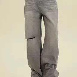 StyleCast x Revolte Men Flared Slash Knee Light Fade Jeans-image-84